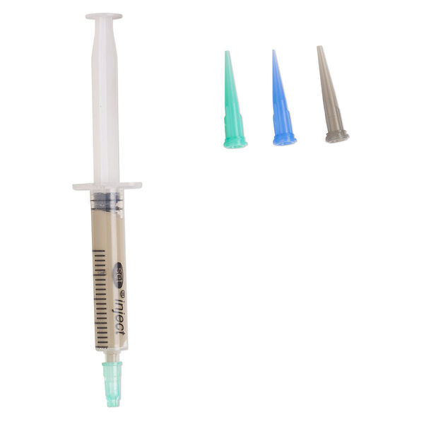 Prometheus® fine silver clay, pkg/10g, rapid and low fire formula, filled syringe with 3 tips. image number 0