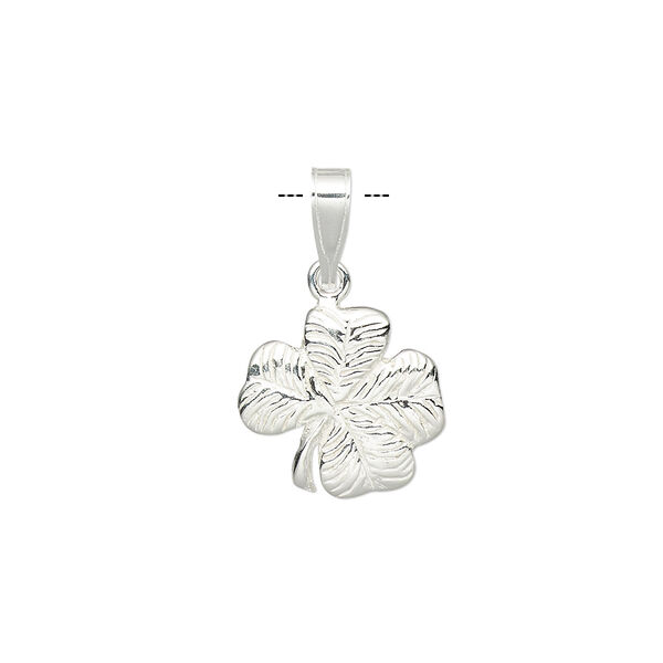 Pendant, sterling silver, 13mm single-sided 4-leaf clover. Sold individually. image number 0