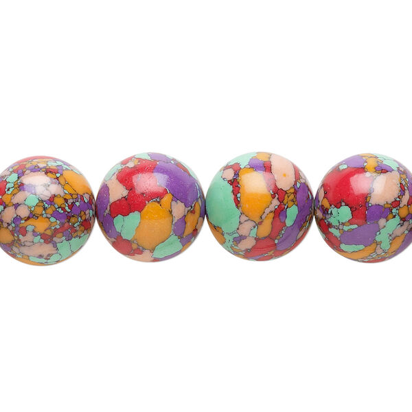 Bead, resin, multicolored, 12mm round with mosaic design. Sold per 15-1/2" to 16" strand. image number 0
