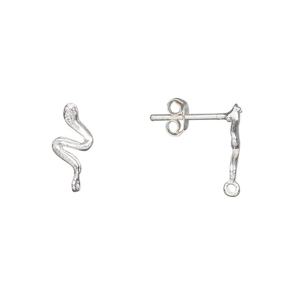 Earstud, sterling silver, 11x6mm snake with closed loop. Sold per pair. image number 0