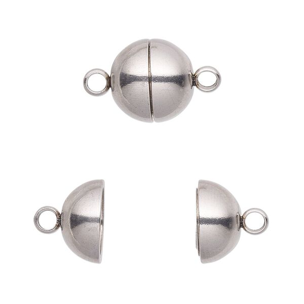 Clasp, magnetic, stainless steel, 12mm round. Sold per pkg of 10. image number 0