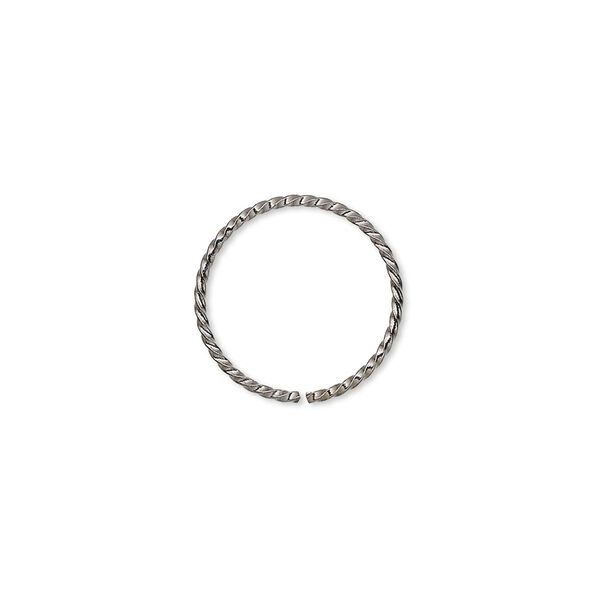 Jump ring, gunmetal-plated brass, 15mm twisted round, 13.7mm inside diameter, 18 gauge. Sold per pkg of 100. image number 0