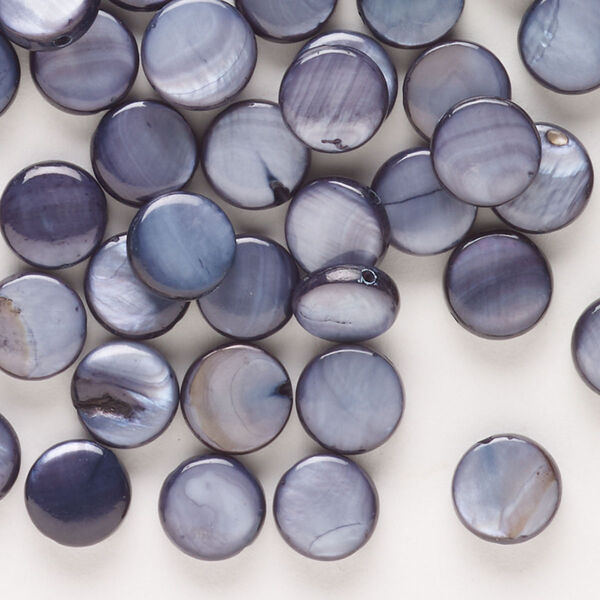 Bead, mother-of-pearl shell (dyed), blue steel, 8mm flat round, Mohs hardness 3-1/2. Sold per pkg of 50. image number 0