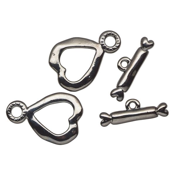 Clasp, toggle, black-finished brass, 24x22mm heart. Sold per pkg of 2. image number 0