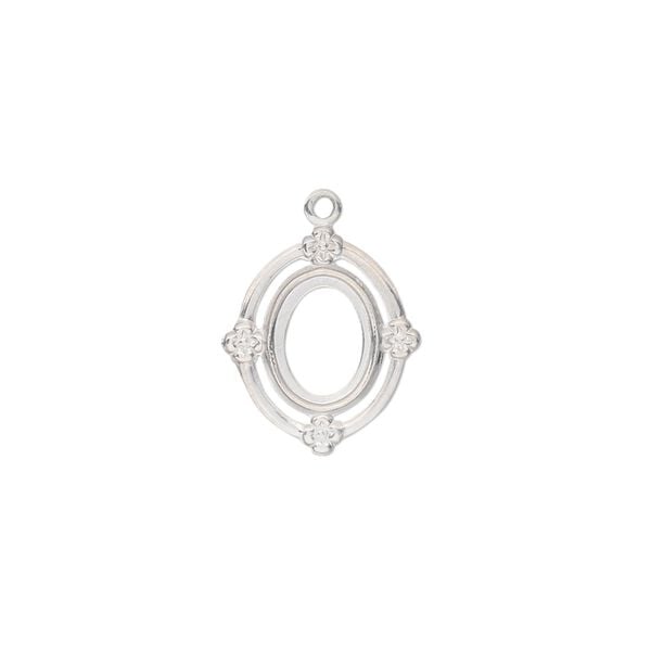 Drop, sterling silver, 16x13mm oval with 8x6mm oval setting and open back. Sold individually. image number 0