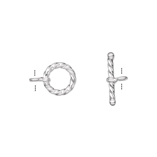 Clasp, toggle, sterling silver, 9.5mm swirled round. Sold per pkg of 2. image number 0