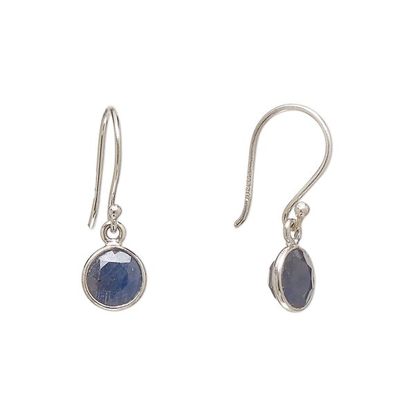 Earring, Create Compliments®, black sapphire (heated) and sterling silver, 21mm round with fishhook ear wire, 21 gauge. Sold per pair. image number 0