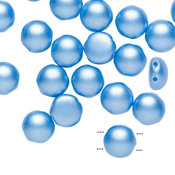 Bead, Preciosa Candy™, Czech pressed glass, opaque blue pastel pearl, 8mm candy with (2) 0.8-0.9mm holes. Sold per pkg of 20. image number 0