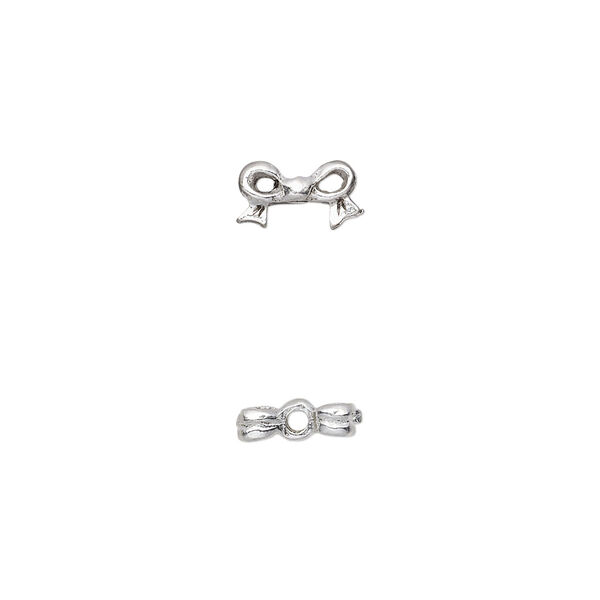 Bead, pewter (tin-based alloy), pkg/1, silver plate, 9x5mm double-sided bow, fits 4mm cube. image number 0