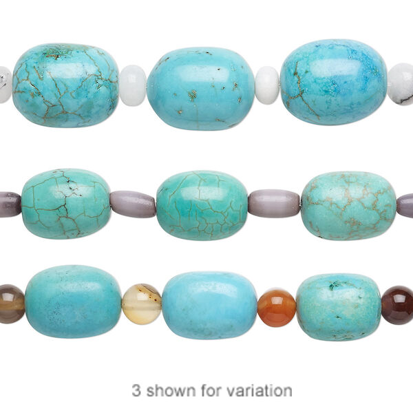 Bead mix, "turquoise" (imitation) resin / multi-gemstone (natural / dyed / heated) / glass, multicolored, 5mm-17x14mm mixed shape. Sold per pkg of 7. image number 0