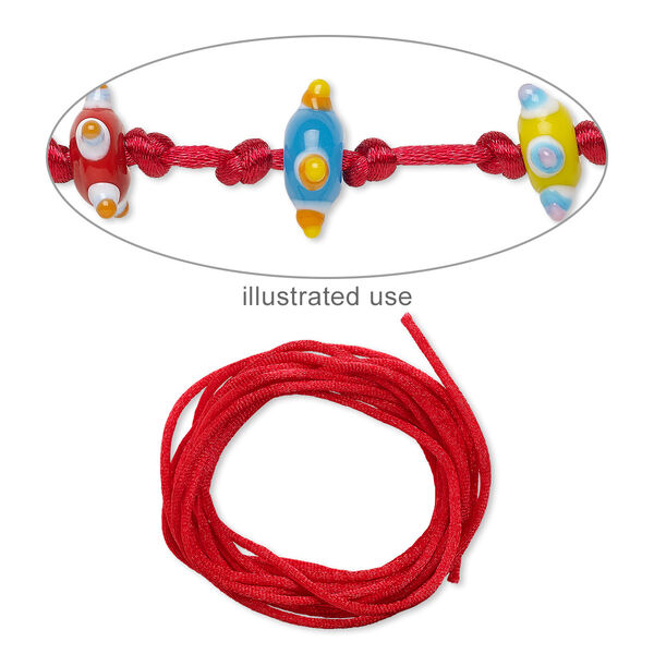 Cord, Satinique™, satin, red, 2mm regular. Sold per pkg of 10 feet. image number 0