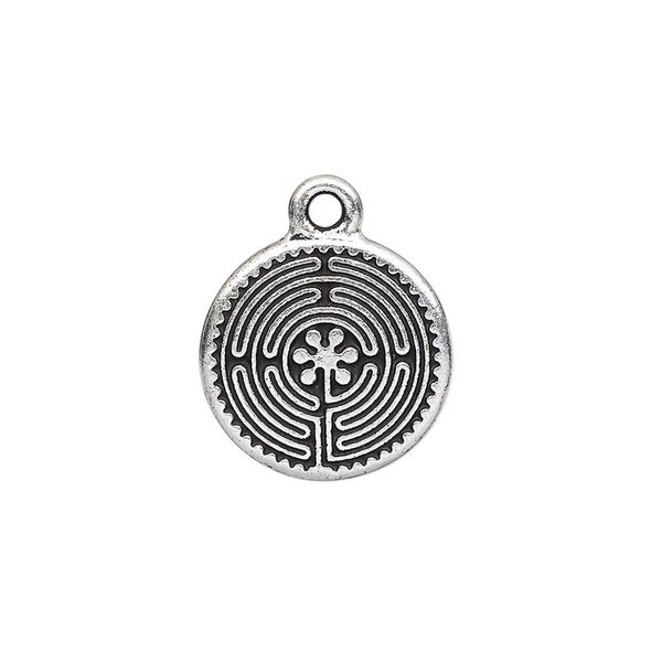 Drop, TierraCast®, antique silver-plated pewter (tin-based alloy), 17mm double-sided flat round with labyrinth design. Sold per pkg of 20. image number 0