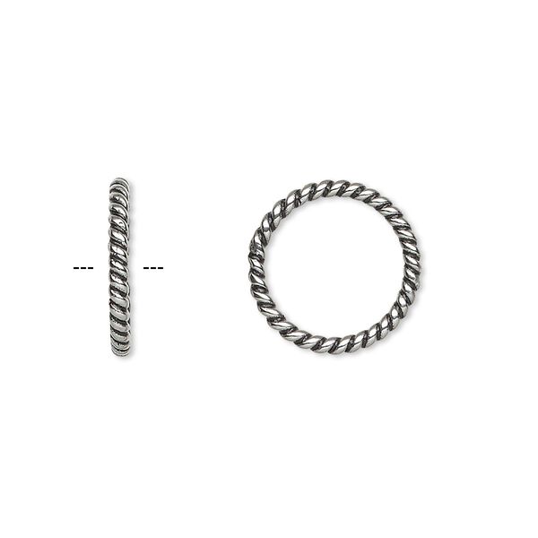 Jump ring, antiqued stainless steel, 14.5mm soldered twisted round, 11mm inside diameter, 14 gauge. Sold per pkg of 2. image number 0