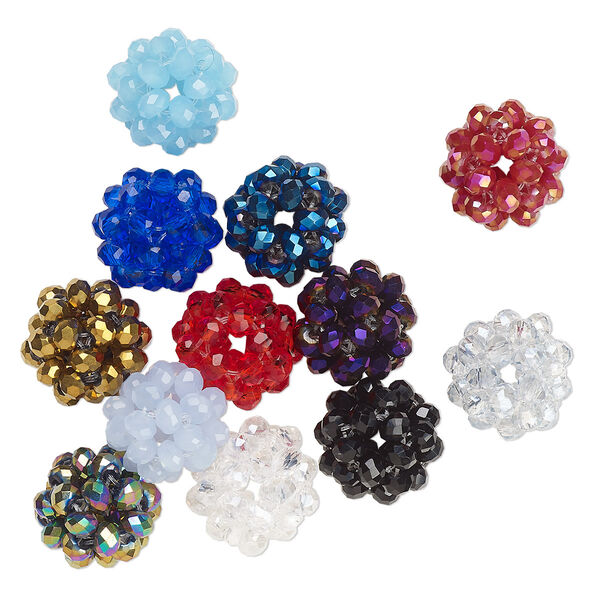 Bead mix, glass and monofilament, opaque to transparent mixed colors, 10mm round. Sold per pkg of 12. image number 0
