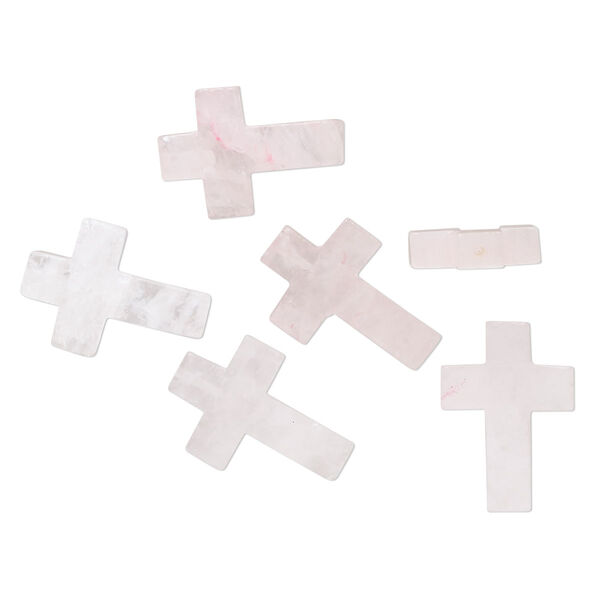 Rose quartz 1pkg6, half-drilled cross drop C grade, 20x14mm-23x16mm image number 0