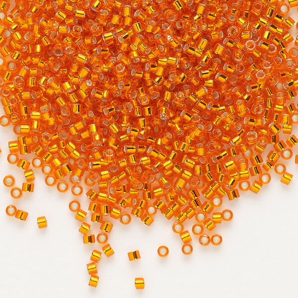 Seed bead, Delica®, glass, pkg/7.5g, #11 round, transparent silver-lined orange (DB-0045). image number 0
