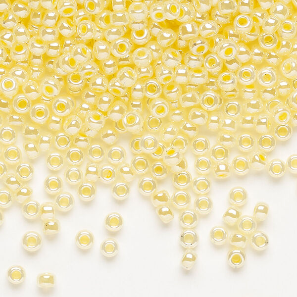 Seed bead, Miyuki, glass, pkg/50g, #8 rocaille, opaque inside dyed color luster light daffodil (RR-516). image number 0
