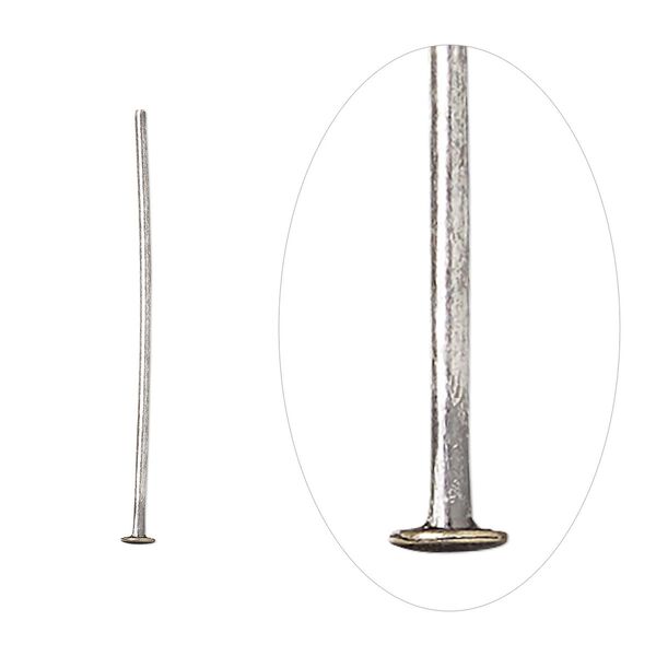 Head pin, antique silver-plated brass, 1 inch, 21 gauge. Sold per pkg of 500. image number 0