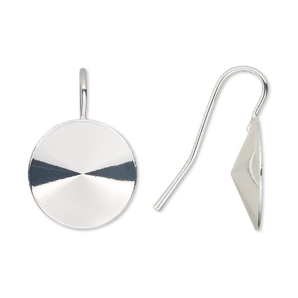 Ear wire 1pkg10 Almost Instant Jewelry®, 22mm / 16mm rivoli glue-in setting, 18-20 gauge silver-finished brass 5 pair image number 0