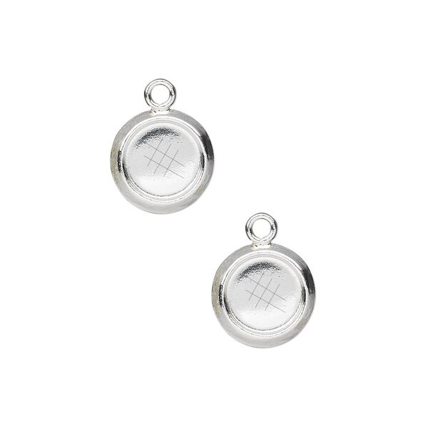 Drop, sterling silver, 10mm solid back round with 8mm round bezel cup setting. Sold per pkg of 2. image number 0