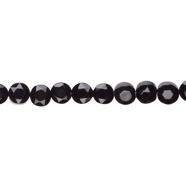 Black onyx 1pkg1, faceted flat round bead 15.5-16 inch 5mm image number 0