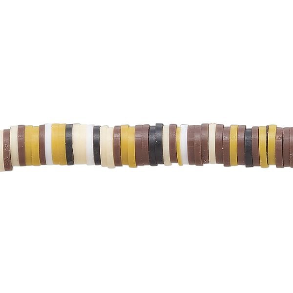 Bead, polymer clay, opaque multi-brown, 6x1.5mm heishi. Sold per pkg of (2) 16-inch strands. image number 0