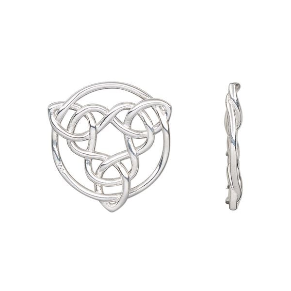 Component, sterling silver, 20mm double-sided open round with triangle knot. Sold individually. image number 0