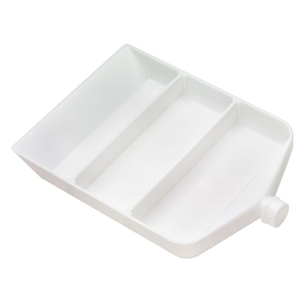 Funnel tray, plastic, white, pk/1, 8-1/5 x 6 x 1 inch rectangle with 11mm funnel tube and pop-off cap. image number 1