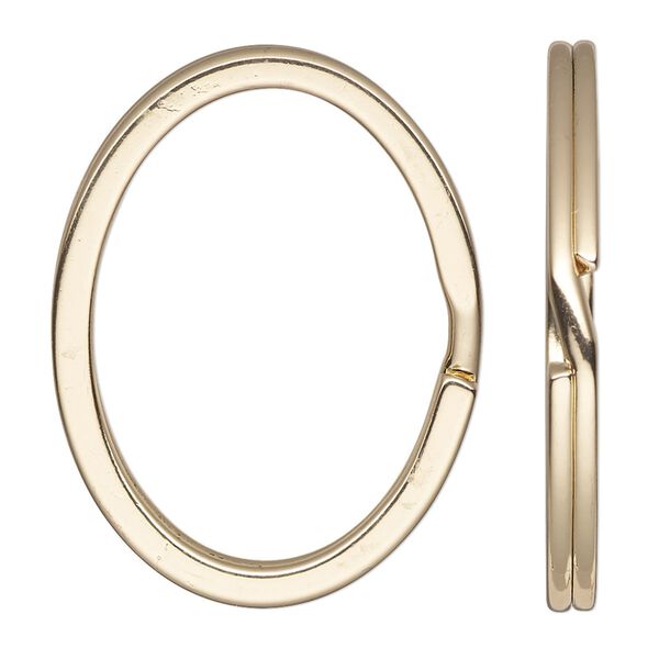 Split ring, gold-finished steel, 37x28mm flat oval. Sold per pkg of 10. image number 0