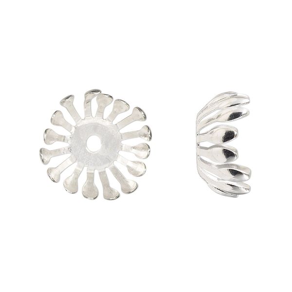 Bead cap, silver-finished steel, 17x7.5mm burst, fits 14-16mm round bead. Sold per pkg of 20. image number 0