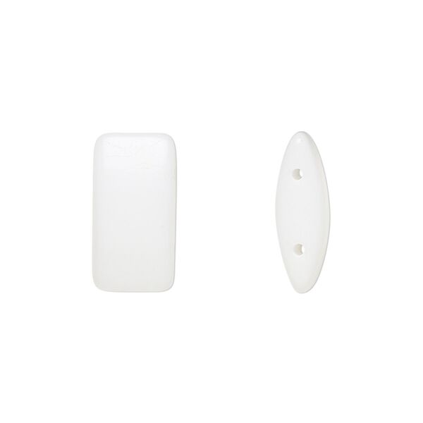 Bead, Preciosa, Czech glass, opaque white, 17x9mm double-drilled puffed rectangle with 0.8mm holes, fits up to 7.5mm bead. Sold per pkg of 20. image number 0
