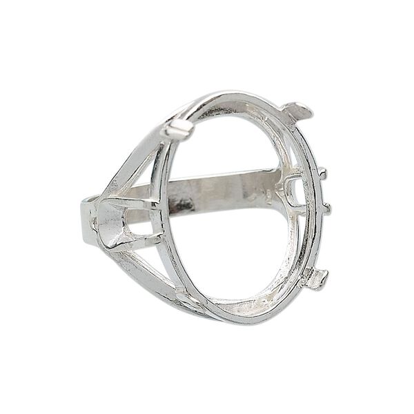 Ring, sterling silver, 25x18mm 4-prong oval, size 11. Sold individually. image number 0