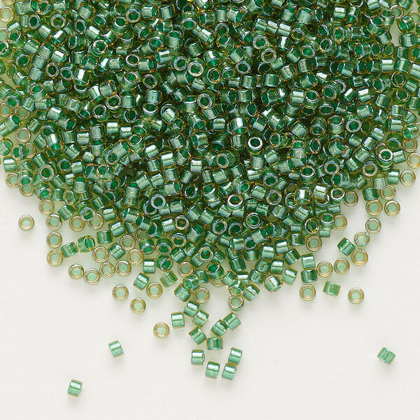 Seed bead, Delica®, glass, pkg/50g, #11 round, translucent green-lined luster topaz (DB-0917). image number 0