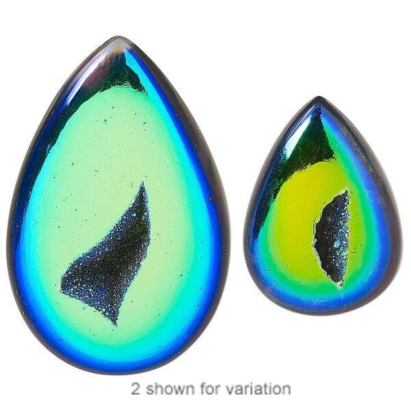 Druzy agate 1pkg1, hand-cut non-calibrated dichroic teardrop cab 17x12mm-35x23mm image number 0