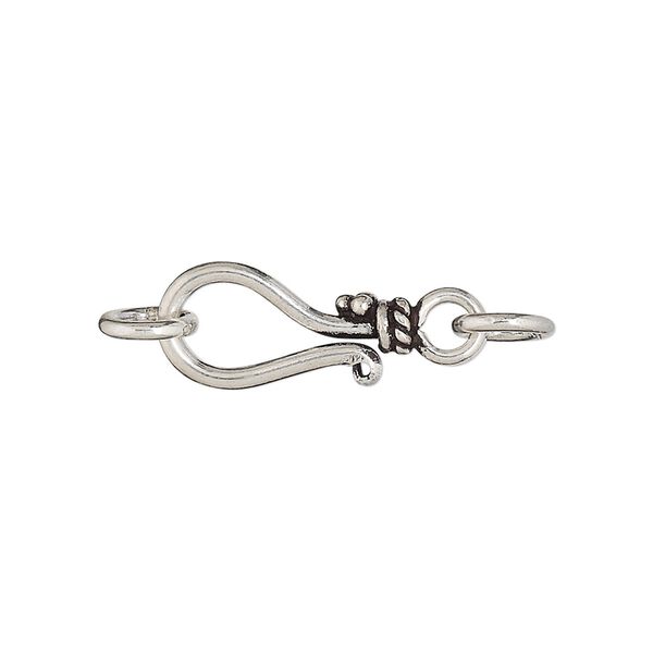 Clasp, hook-and-eye, antiqued sterling silver, 18x9mm with 2 jumprings. Sold per pkg of 3. image number 0