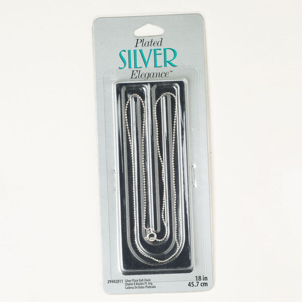 Chain, silver-plated brass, 1mm ball, 18 inches with springring clasp. Sold individually. image number 0