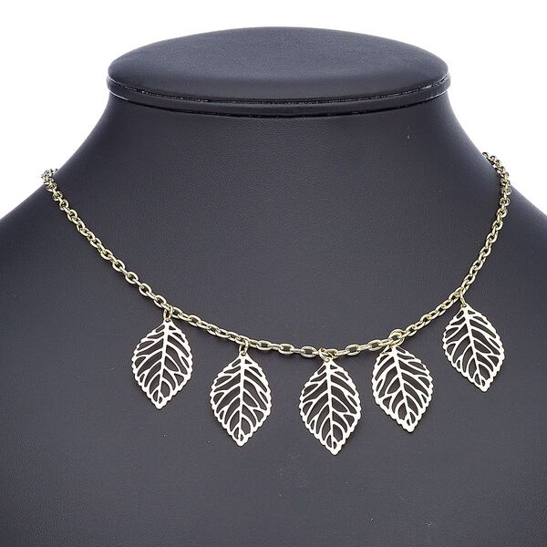 Necklace, gold-finished steel and "pewter" (zinc-based alloy), 30x17mm leaf, 18 inches with 2-inch extender chain and lobster claw clasp. Sold individually. image number 0