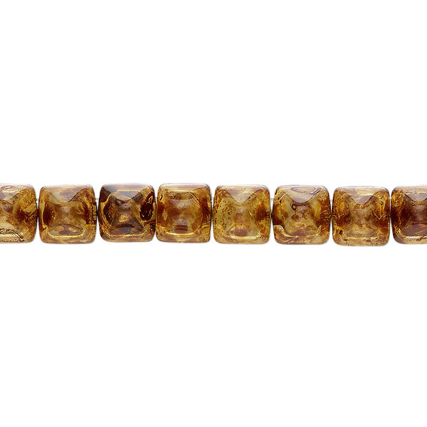 Spacer, Preciosa, Czech pressed glass, transparent tortoise gold, 6x6x7mm 2-strand pyramid, fits up to 3mm bead. Sold per 8-inch strand, approximately 30 spacers. image number 0