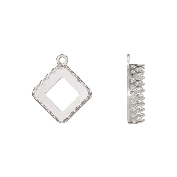 Drop, Almost Instant Jewelry®, sterling silver, 15mm diamond with filigree edge and open back with 10mm square flat back bezel setting. Sold individually. image number 0