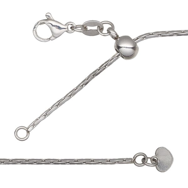 Chain, stainless steel and silicone, 1.3mm stringing with 6x4mm adjustable slider bead and 6x5mm tab, wearable from 16 to 24 inches with lobster claw clasp and loop. Sold individually. image number 0