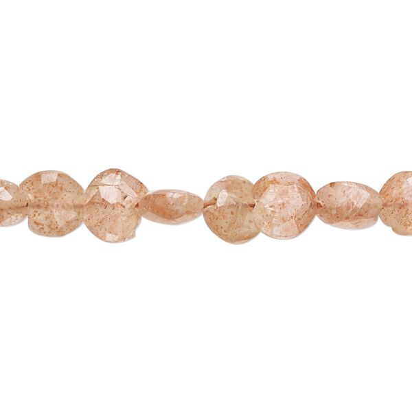 Sunstone 1pkg1, hand-cut faceted puffed flat round bead natural 13 inch 6-8mm image number 0