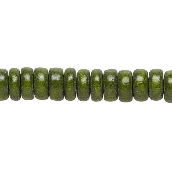 Bead, Taiwanese cheesewood (dyed / waxed), dark forest green, 8x4mm rondelle. Sold per pkg of (2) 15-1/2" to 16" strands. image number 0