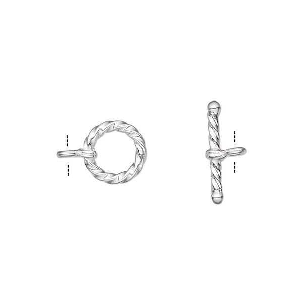 Clasp, toggle, sterling silver, 9.5mm swirled round. Sold per pkg of 2. image number 0