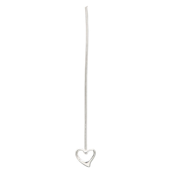 Head pin, sterling silver, 2-1/4 inches with 8mm open heart, 20 gauge. Sold per pkg of 4. image number 0