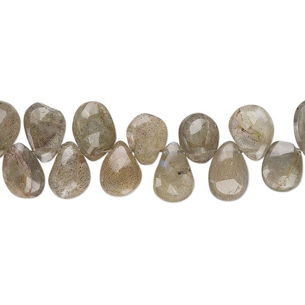 Labradorite 1pkg1, hand-cut top-drilled faceted puffed teardrop bead natural 7 inch 7x5mm-11x8mm image number 0