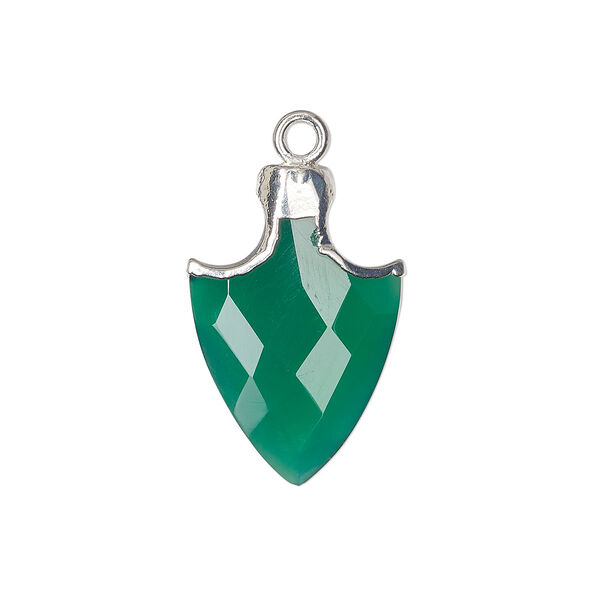 Green onyx / copper / sterling silver 1pkg1, silver-plated hand-cut faceted arrowhead drop 20x14mm image number 0