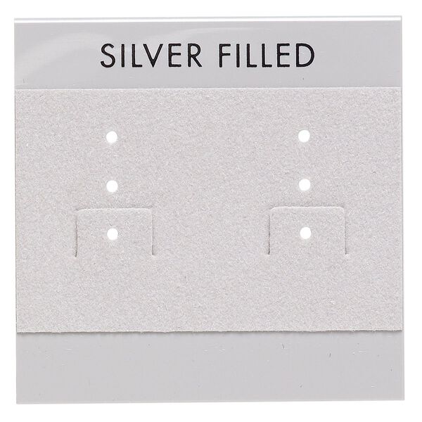 Earring card, flocked plastic, grey and black, 2x2-inch square with "SILVER FILLED." Sold per pkg of 25. image number 0