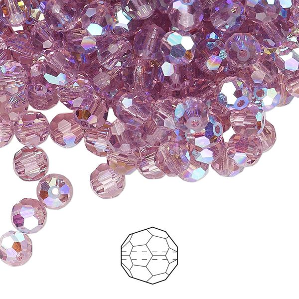 Bead 144pk light amethyst AB, Preciosa Czech crystal 5mm round image number 0