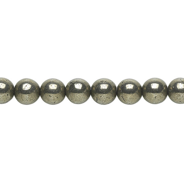 Bead, pyrite (stabilized), 6mm round, B grade, Mohs hardness 6. Sold per 15-1/2" to 16" strand. image number 0