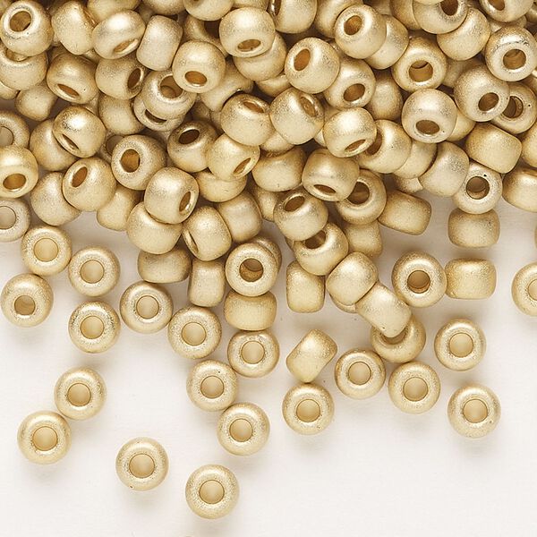 Seed bead, Miyuki, glass, pkg/250g, #6 rocaille, opaque 24Kt gold-plated matte light (RR-193F). image number 0